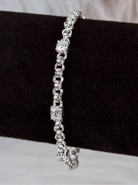 Vintage delicate Silvertone, clear bling, tennis bracelet